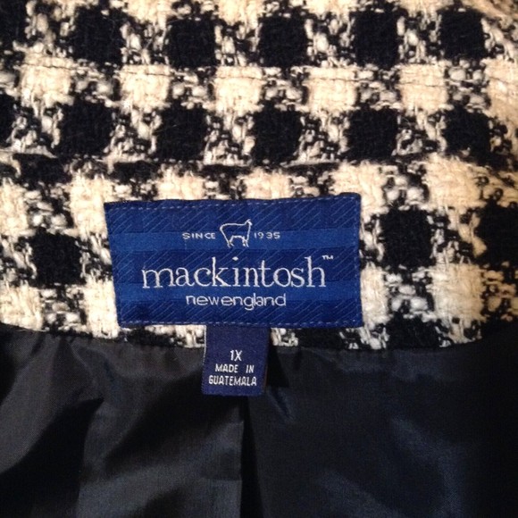 Wool Blend Blazer Jacket Women 1X Black White Check Tweed Belt Career Mackintosh - Picture 13 of 14
